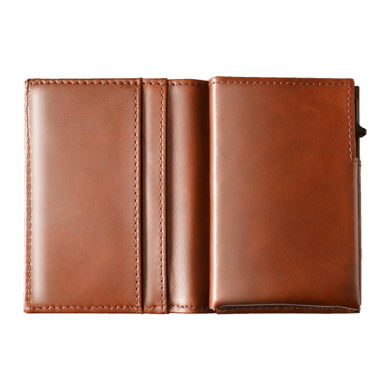 Vintage Style Slim Genuine Leather Wallet Card Holder Case Metal Wallet with Coinholder