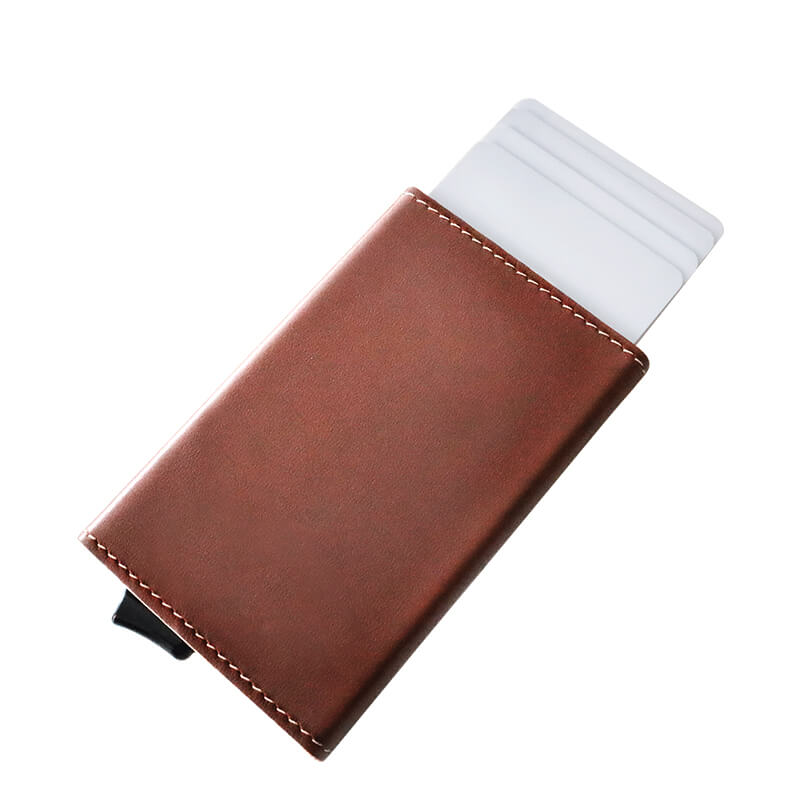 Super thin genius leathercard case RFID blocking metal credit card holder 