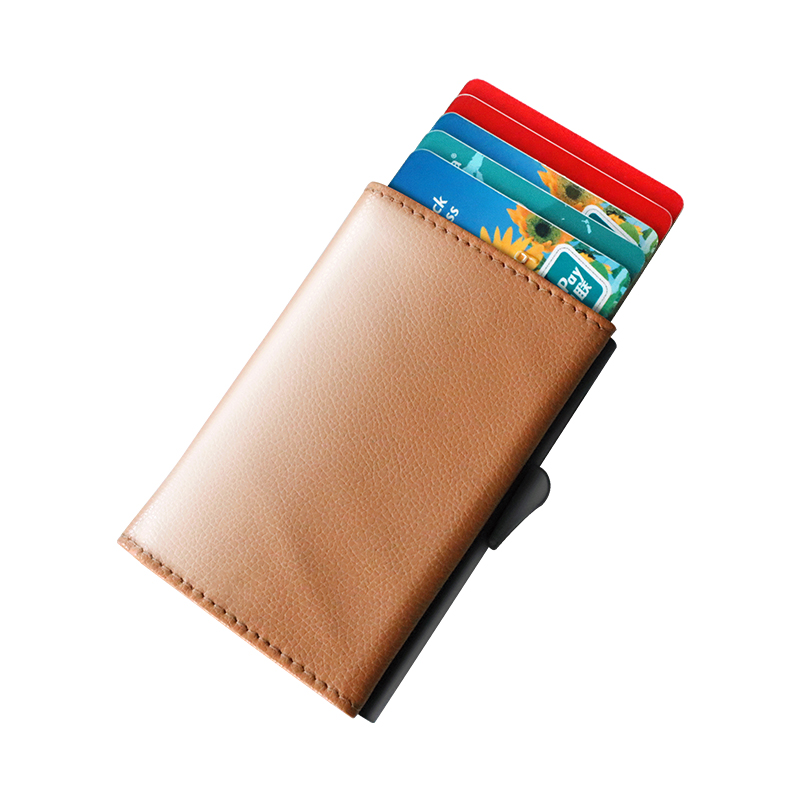 Wholesale Pop Up PU Leather Metal Wallet RFID Blocking Aluminium Credit Card Holder Wallet